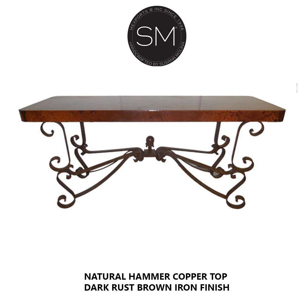 Mexports by Susana Molina 1237CC 72" Natural Hammered Copper With Nailheads on Edge Rectangular Console Table With Iron Base