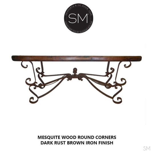 Mexports by Susana Molina 1237CM 72" Mesquite Wood Top Rounded Corners No Inlay With Nailheads on Edge Console Table