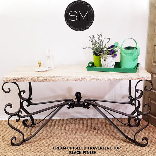 Mexports by Susana Molina 1237CT 63" Cream Travertine Chiseled Edge Rectangular Console Table