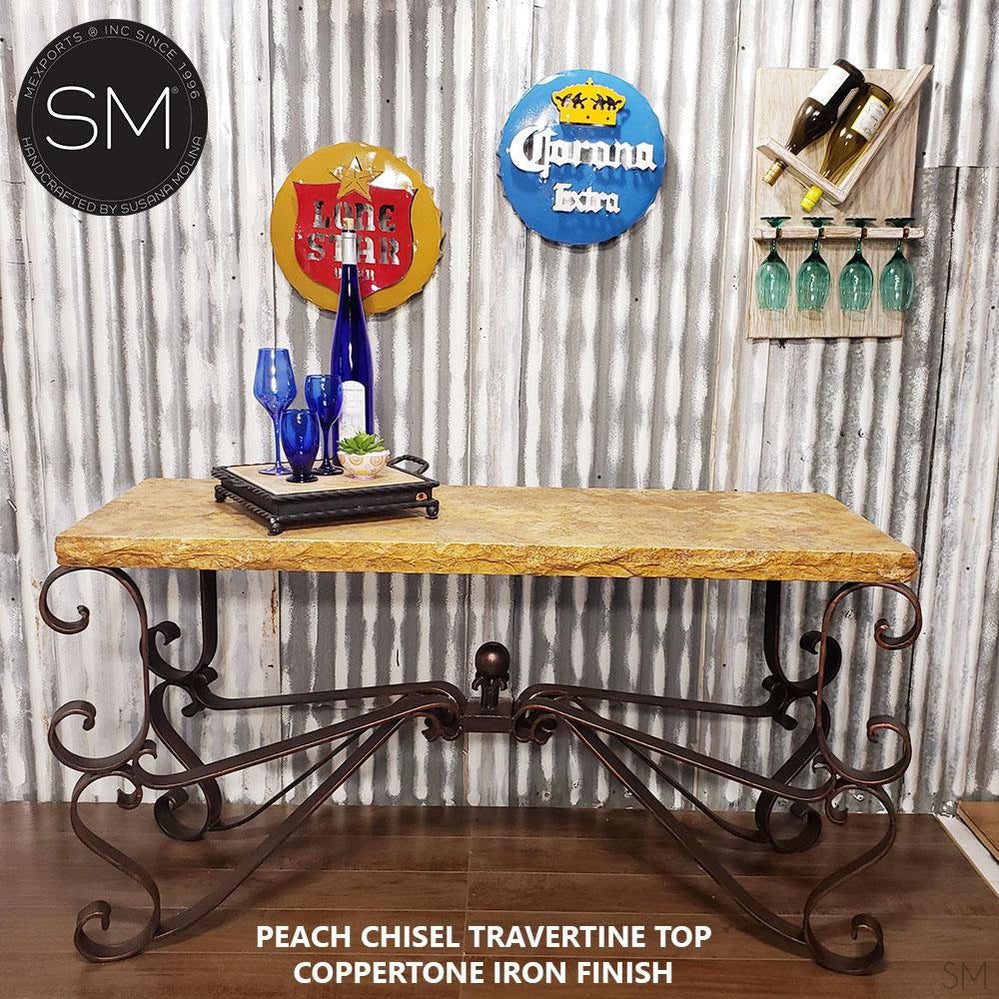 Mexports by Susana Molina 1237CT 63" Peach Travertine Chiseled Edge Rectangular Console Table