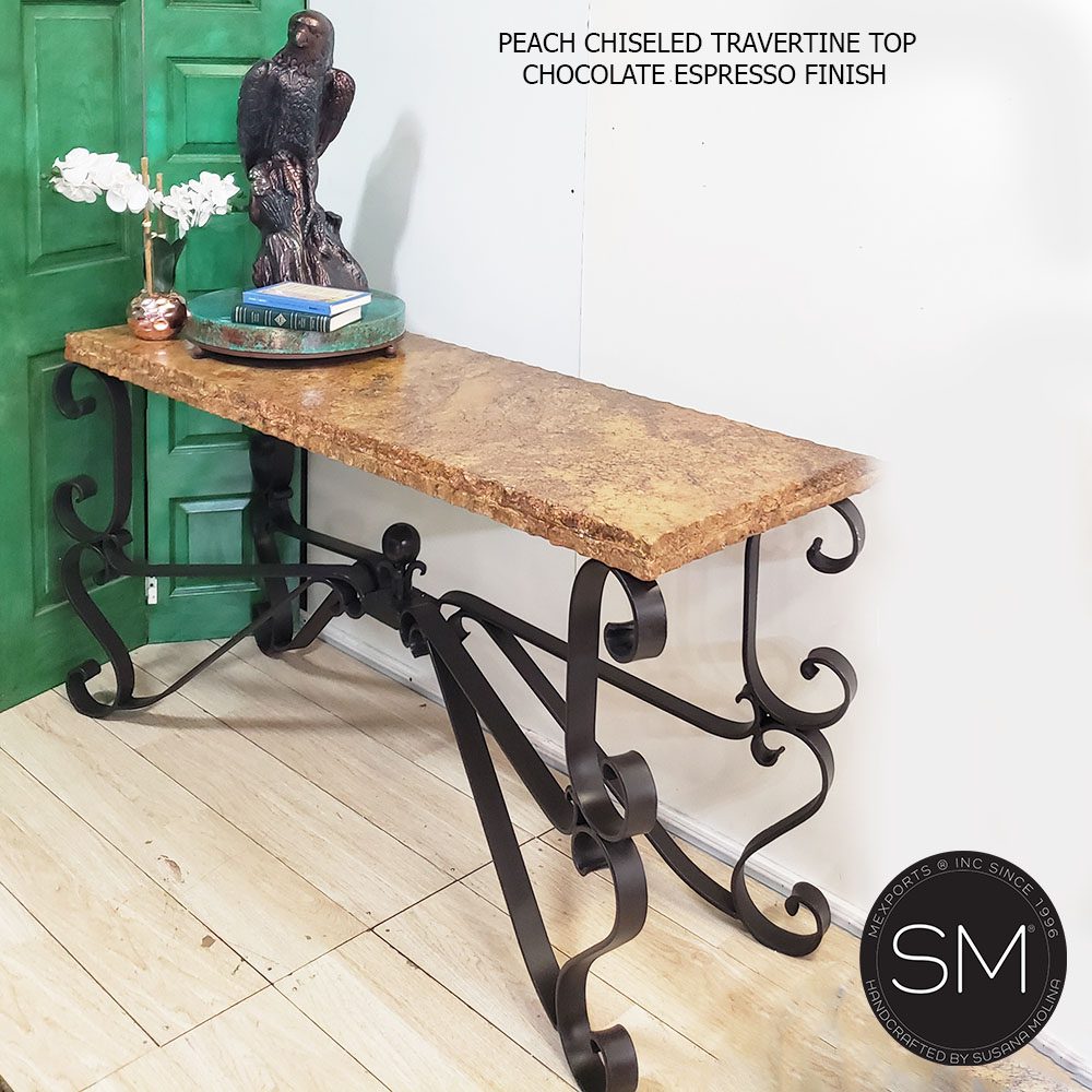 Mexports by Susana Molina 1237CT 63" Peach Travertine Chiseled Edge Rectangular Console Table