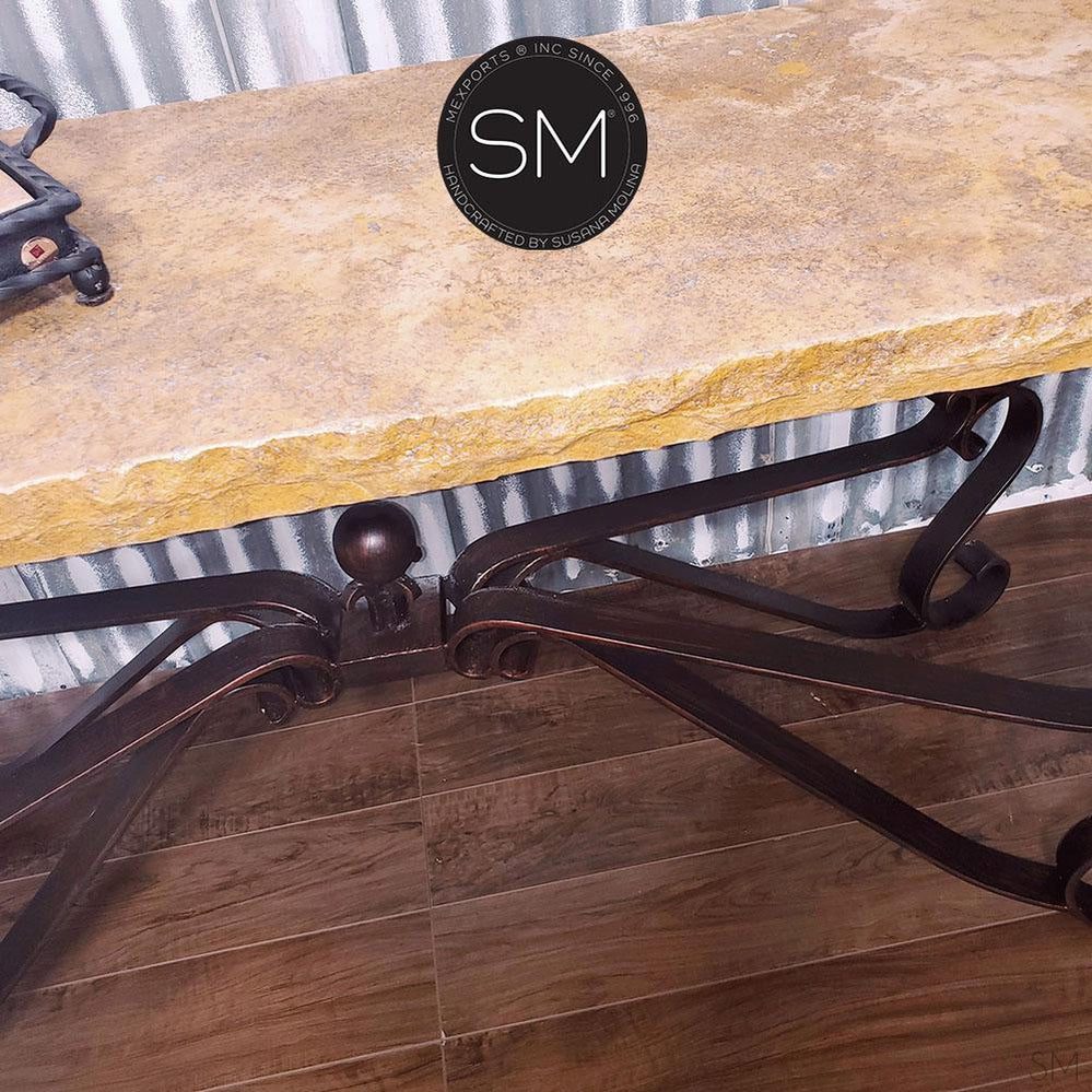 Mexports by Susana Molina 1237CT 63" Peach Travertine Chiseled Edge Rectangular Console Table