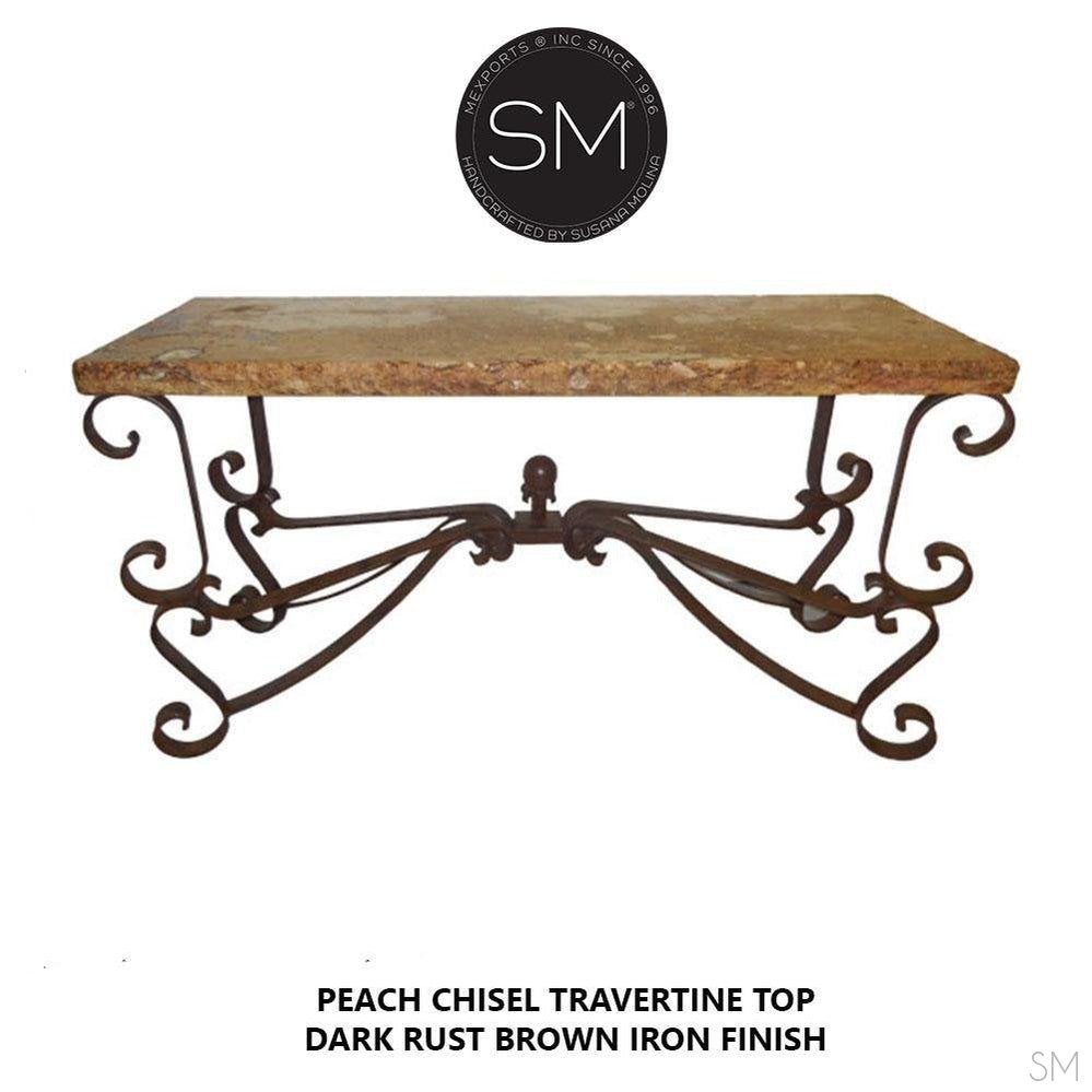 Mexports by Susana Molina 1237CT 63" Peach Travertine Chiseled Edge Rectangular Console Table
