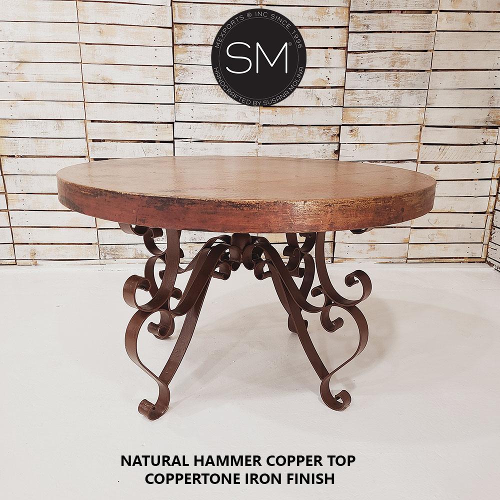 Mexports by Susana Molina 1237DC 48" Natural Hammer Copper Top Round Dining Table