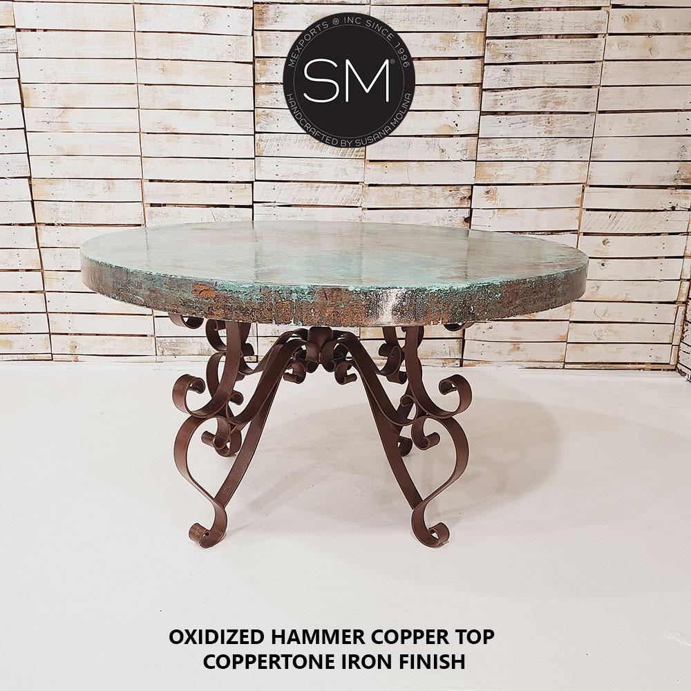 Mexports by Susana Molina 1237DC 48" Oxidized Hammer Copper Top Round Dining Table