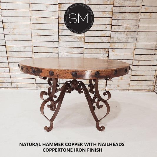 Mexports by Susana Molina 1237DC 60" Natural Hammer Copper Top With Nailheads Round Dining Table