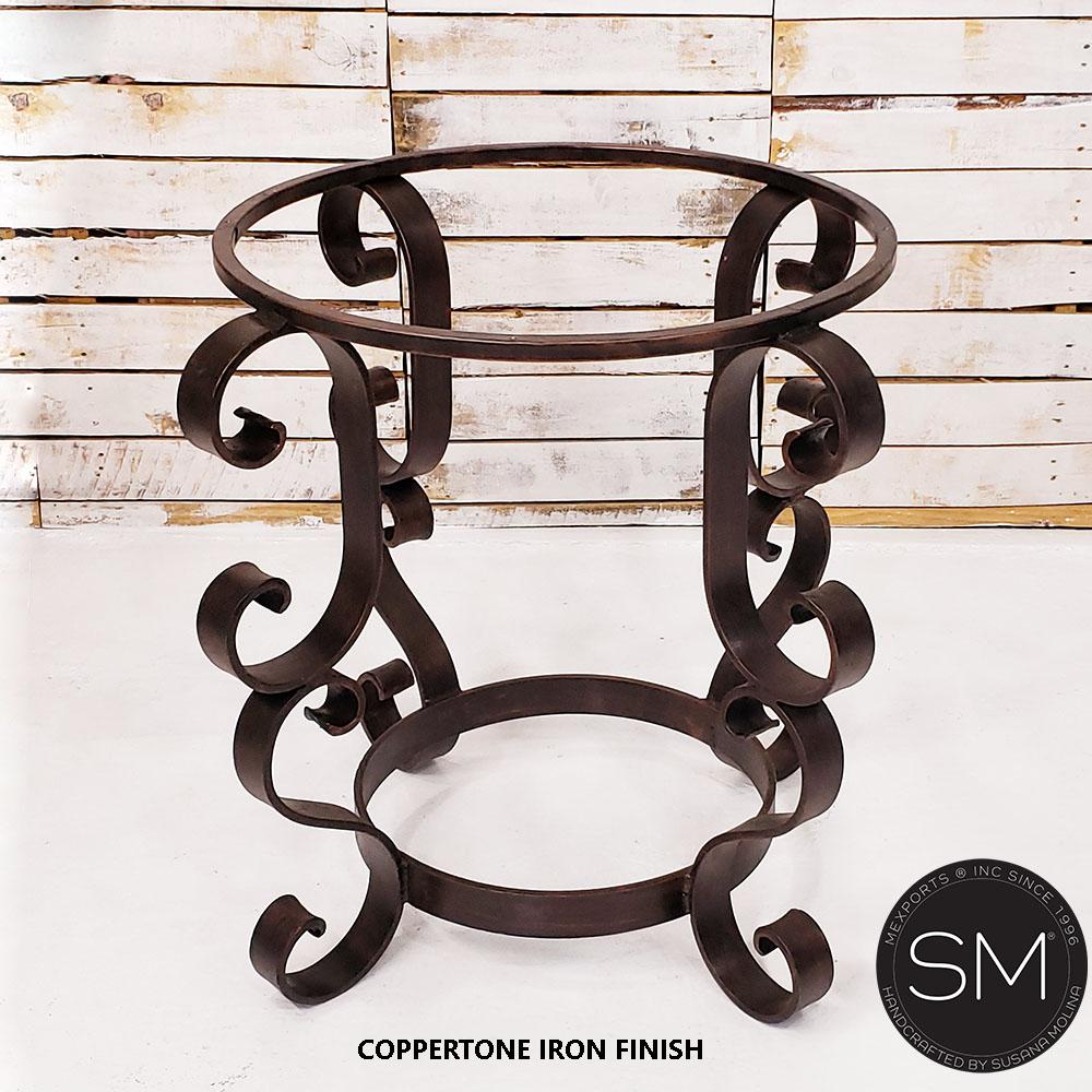 Mexports by Susana Molina 1237LM 38" Mesquite Wood Top Hammer Copper Inlay With Nailheads on Edge Round Side Table