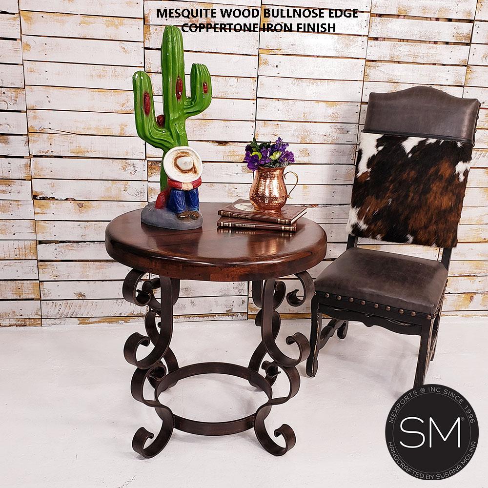 Mexports by Susana Molina 1237LM 38" Mesquite Wood Top Red Coral Inlay Round Side Table