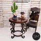 Mexports by Susana Molina 1237LM 38" Mesquite Wood Top Turquoise Inlay With Nailheads on Edge Round Side Table