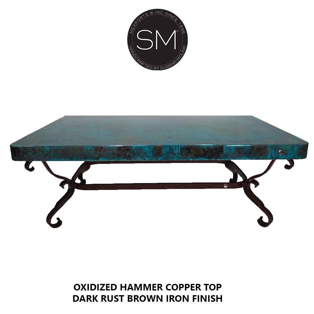 Mexports by Susana Molina 1239AAC 60" Oxidized Hammered Copper Top Rectangular Coffee Table