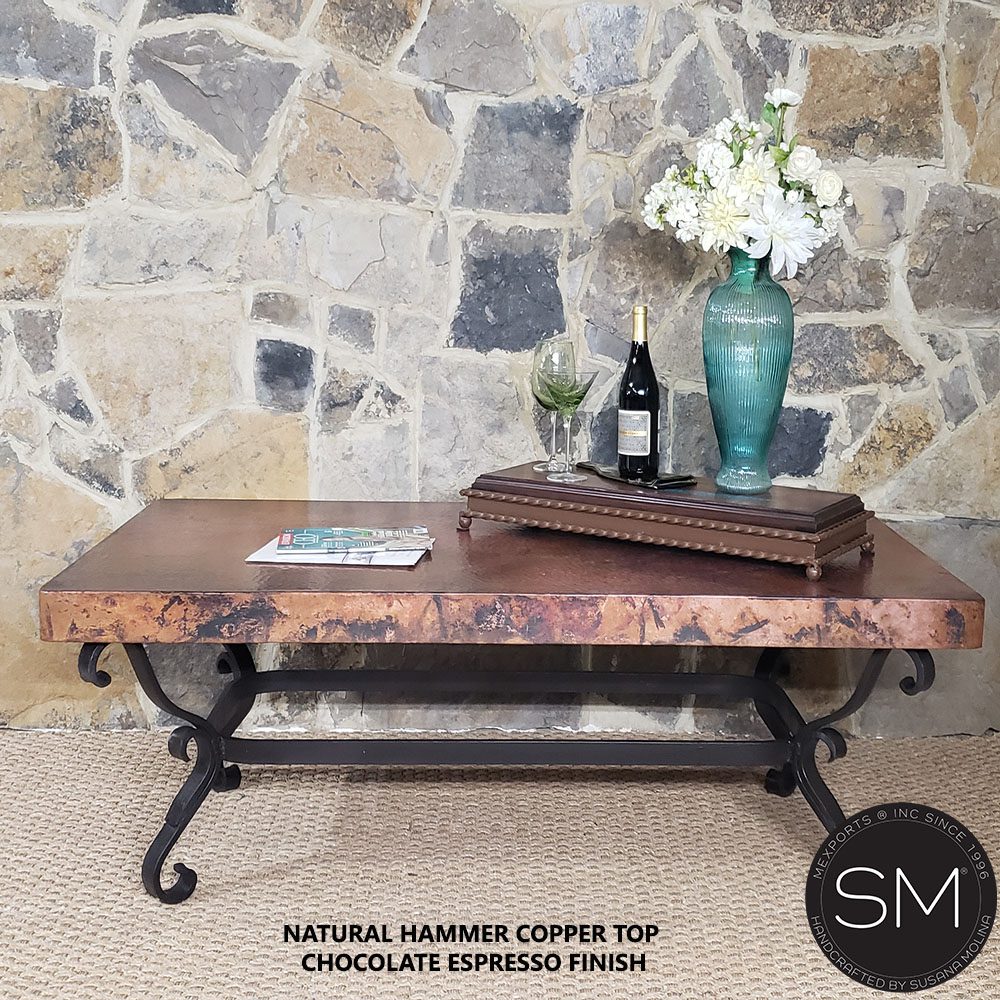 Mexports by Susana Molina 1239AAC 72" Natural Hammered Copper Top Rectangular Coffee Table