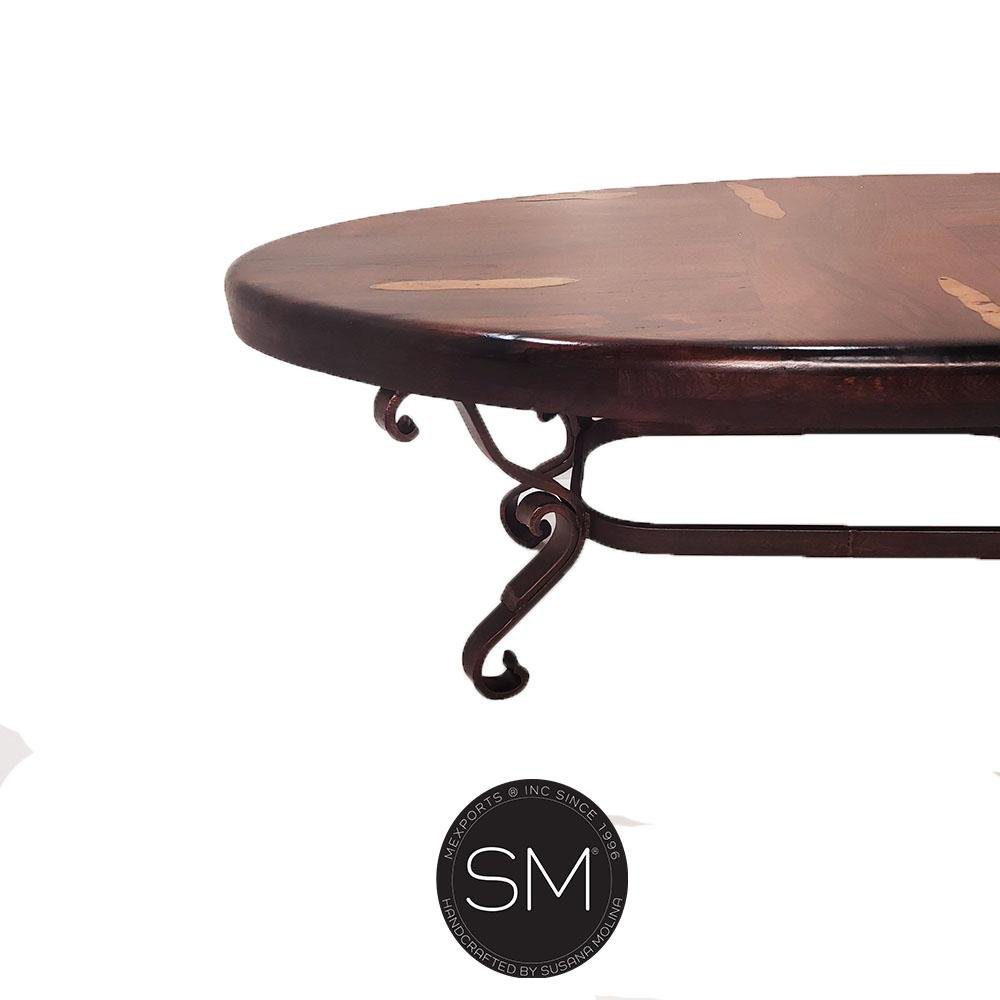 Mexports by Susana Molina 1239AAOM 60" Mesquite Wood Top Hammer Copper Inlay Oval Coffee Table