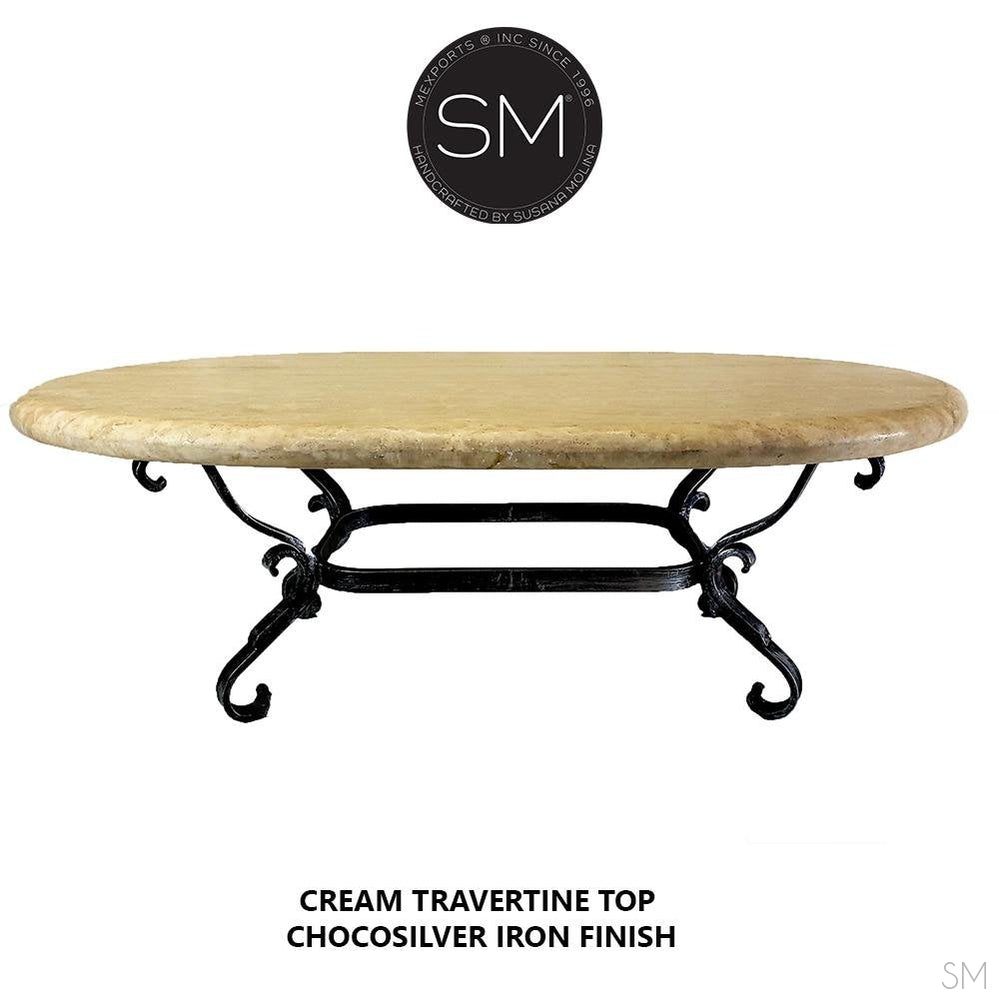 Mexports by Susana Molina 1239AAOT 60" Cream Travertine Bullnose Edge Oval Coffee Table
