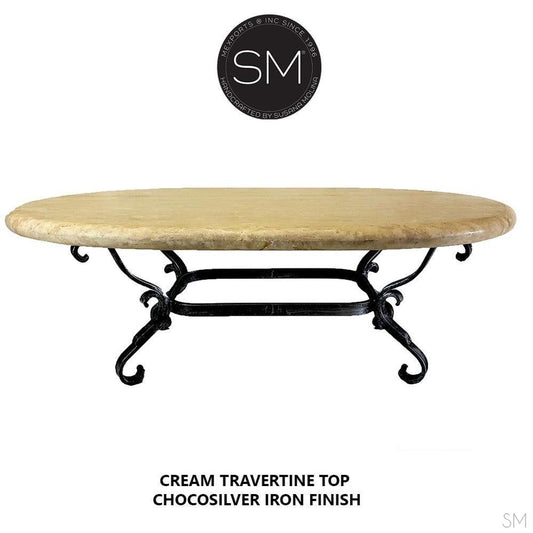 Mexports by Susana Molina 1239AAOT 60" Cream Travertine Bullnose Edge Oval Coffee Table