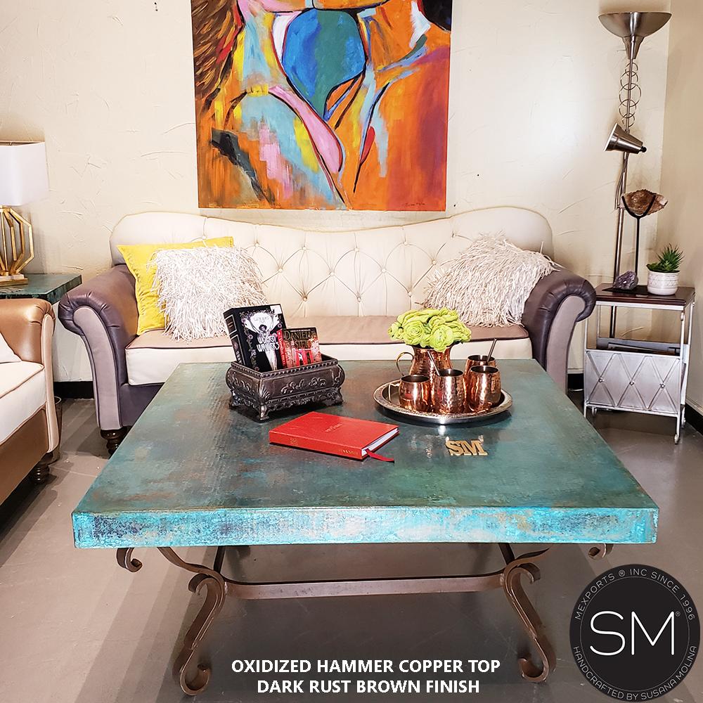 Mexports by Susana Molina 1239AC 48" Oxidized Hammered Copper Top Square Coffee Table
