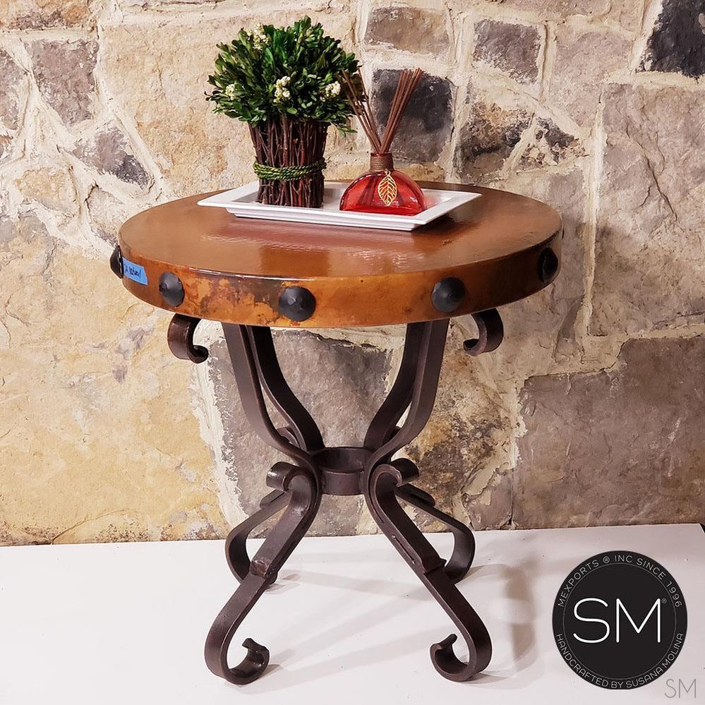 Mexports by Susana Molina 1239BBC 24" Natural Hammered Copper Top With Nailheads on Edge Round Side Table