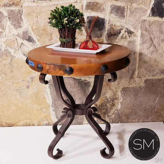 Mexports by Susana Molina 1239BBC 24" Natural Hammered Copper Top With Nailheads on Edge Round Side Table