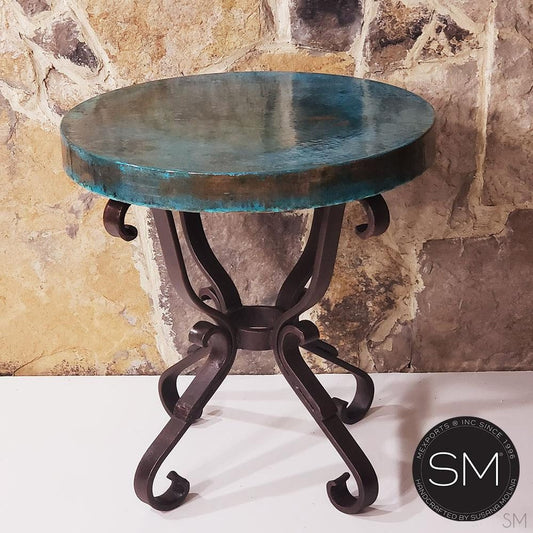 Mexports by Susana Molina 1239BBC 24" Oxidized Hammered Copper Top Round Side Table