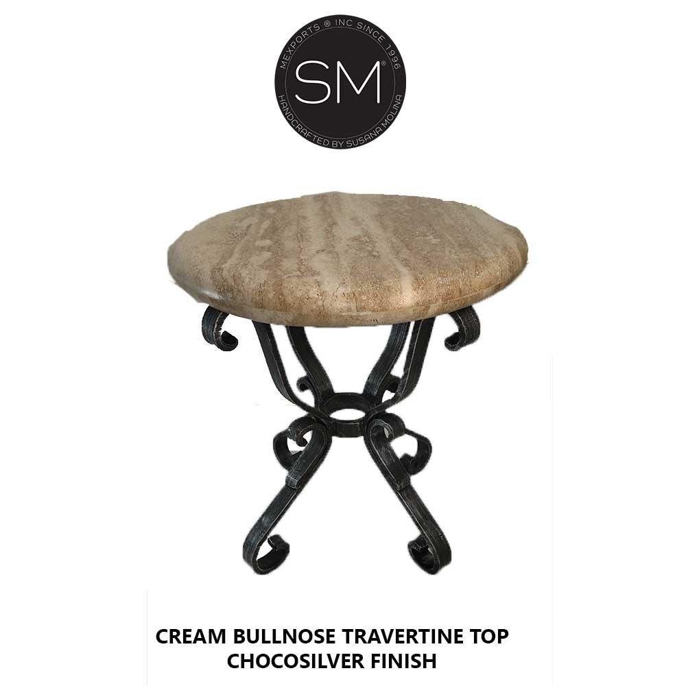 Mexports by Susana Molina 1239BBT 24" Cream Travertine Stone Bullnose Edge Side Table