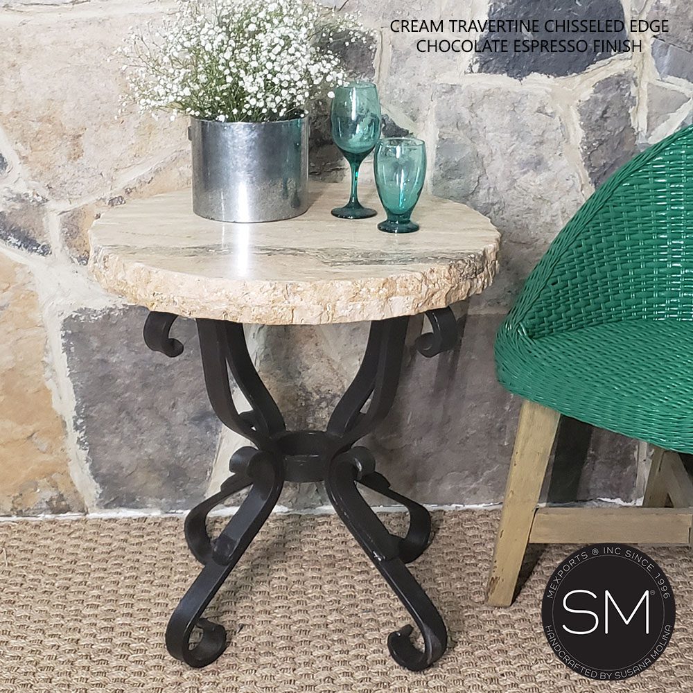 Mexports by Susana Molina 1239BBT 24" Cream Travertine Stone Chisel Edge Side Table