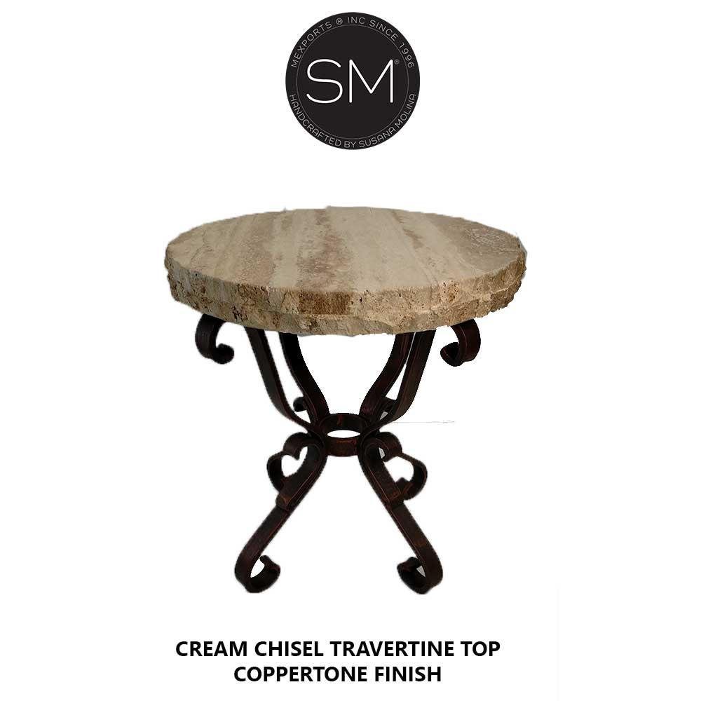 Mexports by Susana Molina 1239BBT 24" Cream Travertine Stone Chisel Edge Side Table