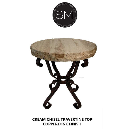 Mexports by Susana Molina 1239BBT 24" Cream Travertine Stone Chisel Edge Side Table