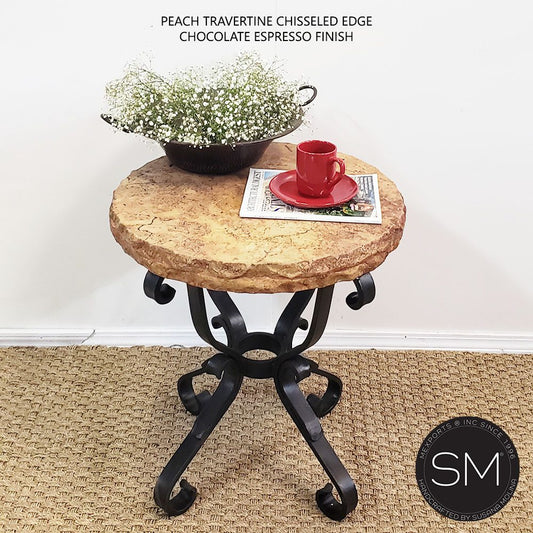 Mexports by Susana Molina 1239BBT 24" Peach Travertine Stone Chisel Edge Side Table