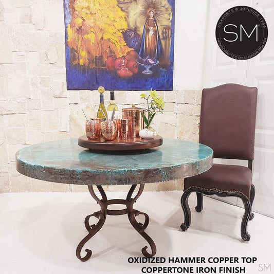 Mexports by Susana Molina 1239DC 60" Oxidized Hammer Copper Rustic Round Dining Table