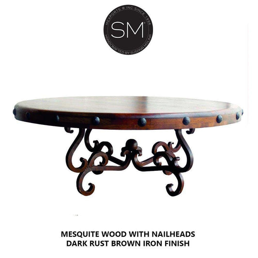 Mexports by Susana Molina 1240AAAM 38" Mesquite Wood Top No Inlay With Nailheads on Edge Round Coffee Table