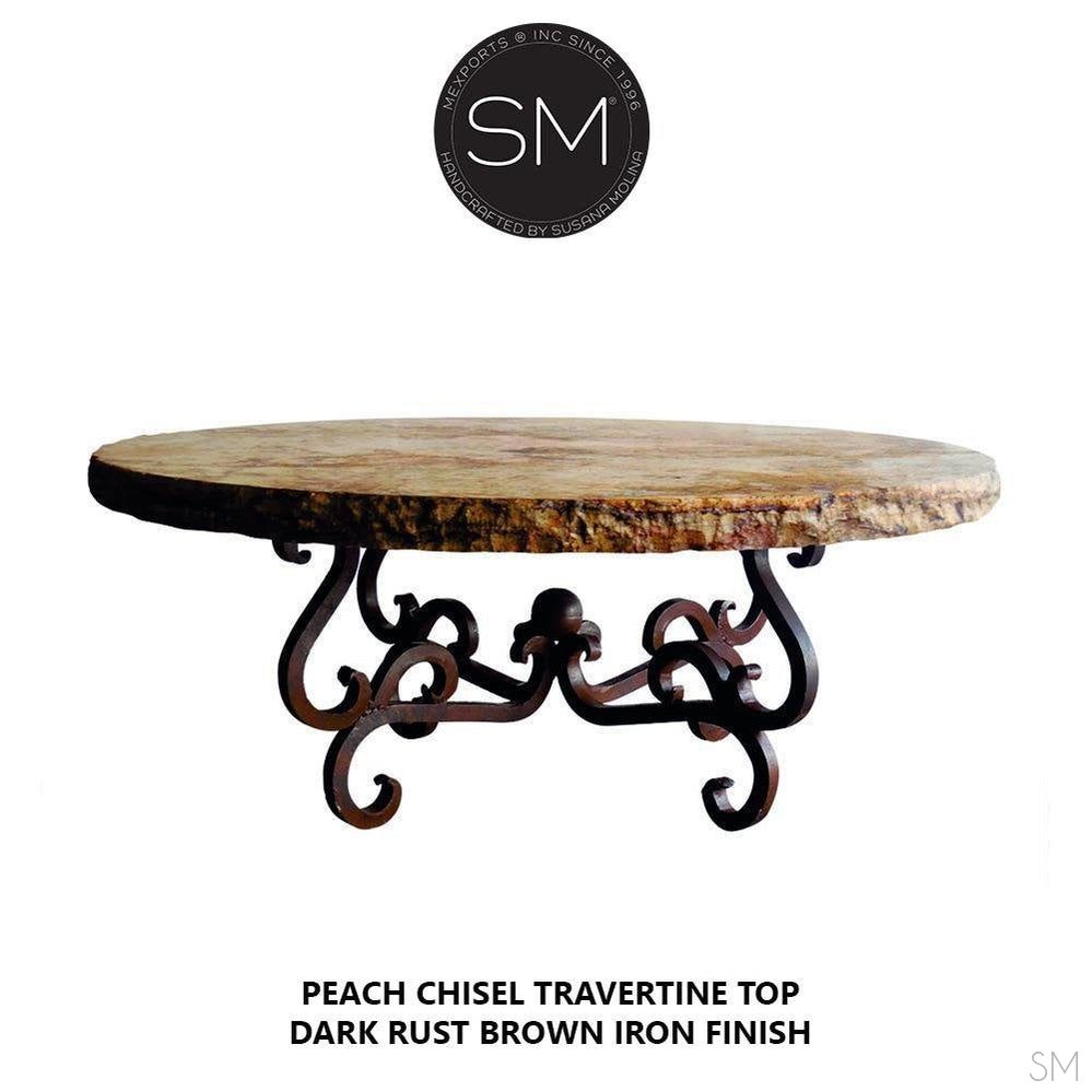 Mexports by Susana Molina 1240AAAT 38" Peach Travertine Top Chisel Edge Round Coffee Table