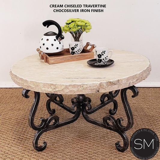 Mexports by Susana Molina 1240AAAT 48" Cream Travertine Top Chisel Edge Round Coffee Table