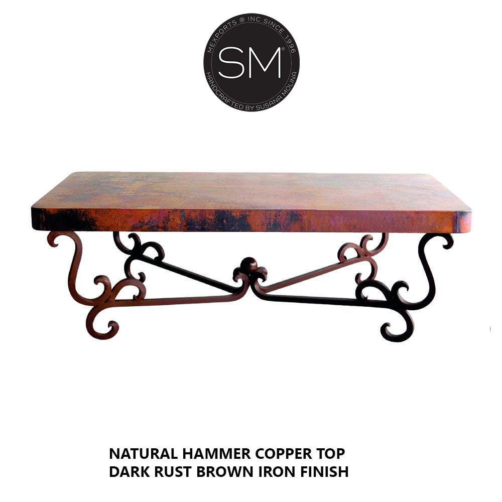 Mexports by Susana Molina 1240AAC 60" Natural Hammer Copper Top Elegant Rectangular Coffee Table