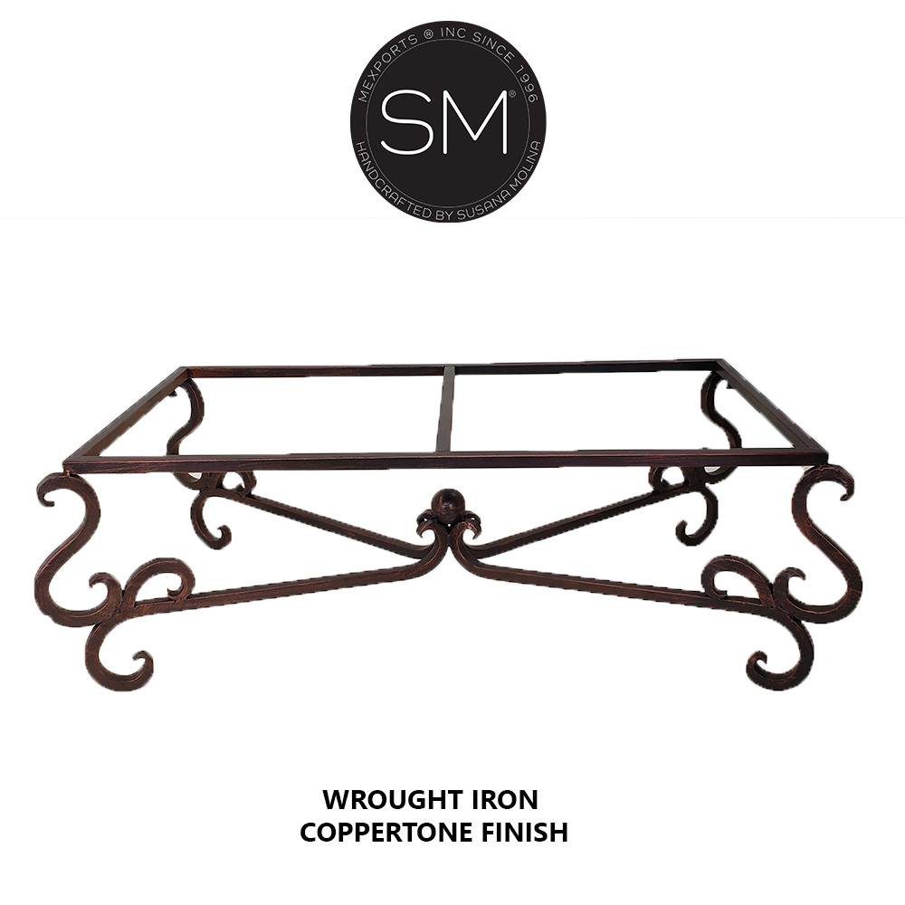Mexports by Susana Molina 1240AAC 60" Oxidized Hammer Copper Top with Nailheads on Edge Elegant Rectangular Coffee Table