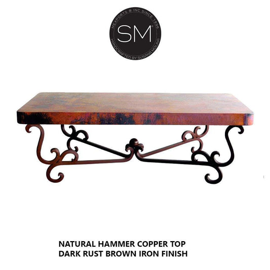 Mexports by Susana Molina 1240AAC 72" Natural Hammer Copper Top Elegant Rectangular Coffee Table