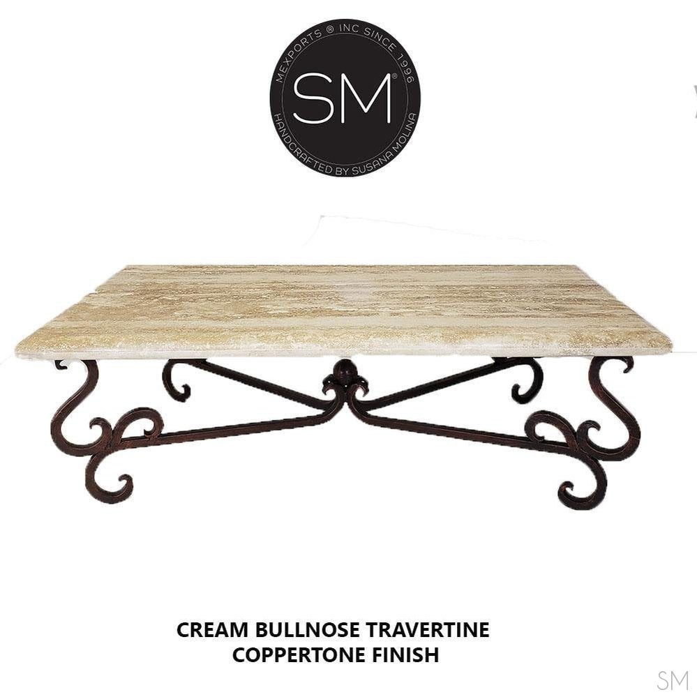 Mexports by Susana Molina 1240AAT 60" Cream Travertine Bullnose Edge Rectangular Rustic Coffee Table