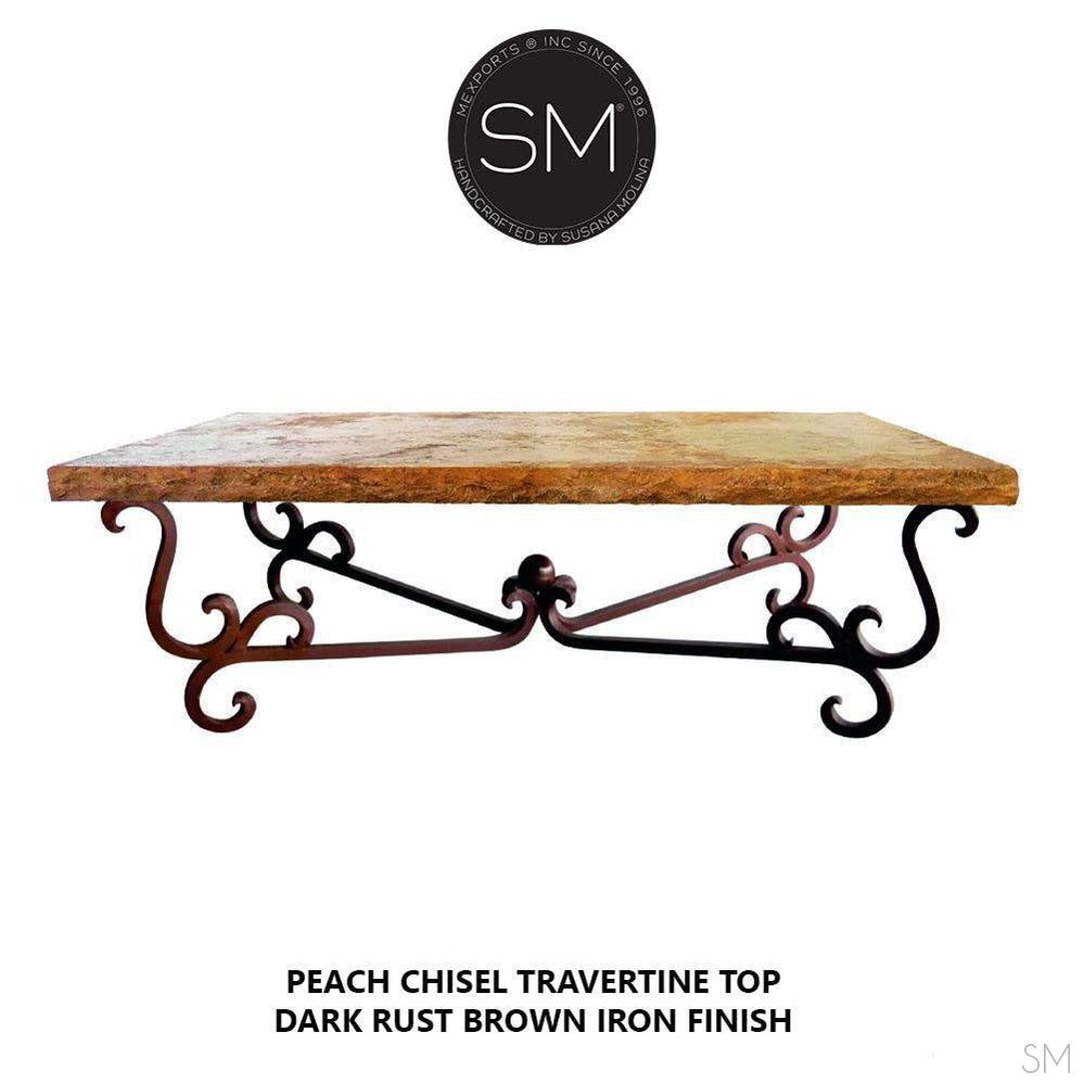 Mexports by Susana Molina 1240AAT 60" Peach Travertine Chisel Edge Rectangular Rustic Coffee Table