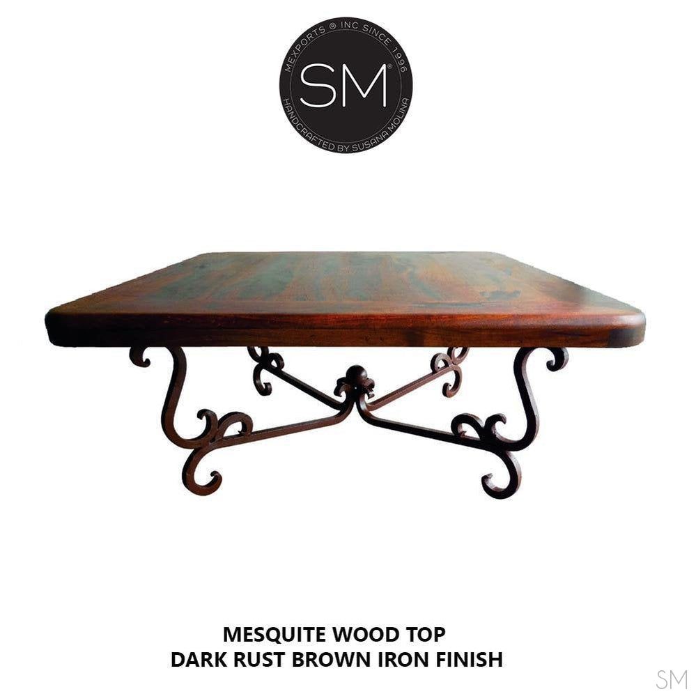Mexports by Susana Molina 1240AM 48" Mesquite Wood Top Live Edge Hammer Copper Inlay Square Coffee Table
