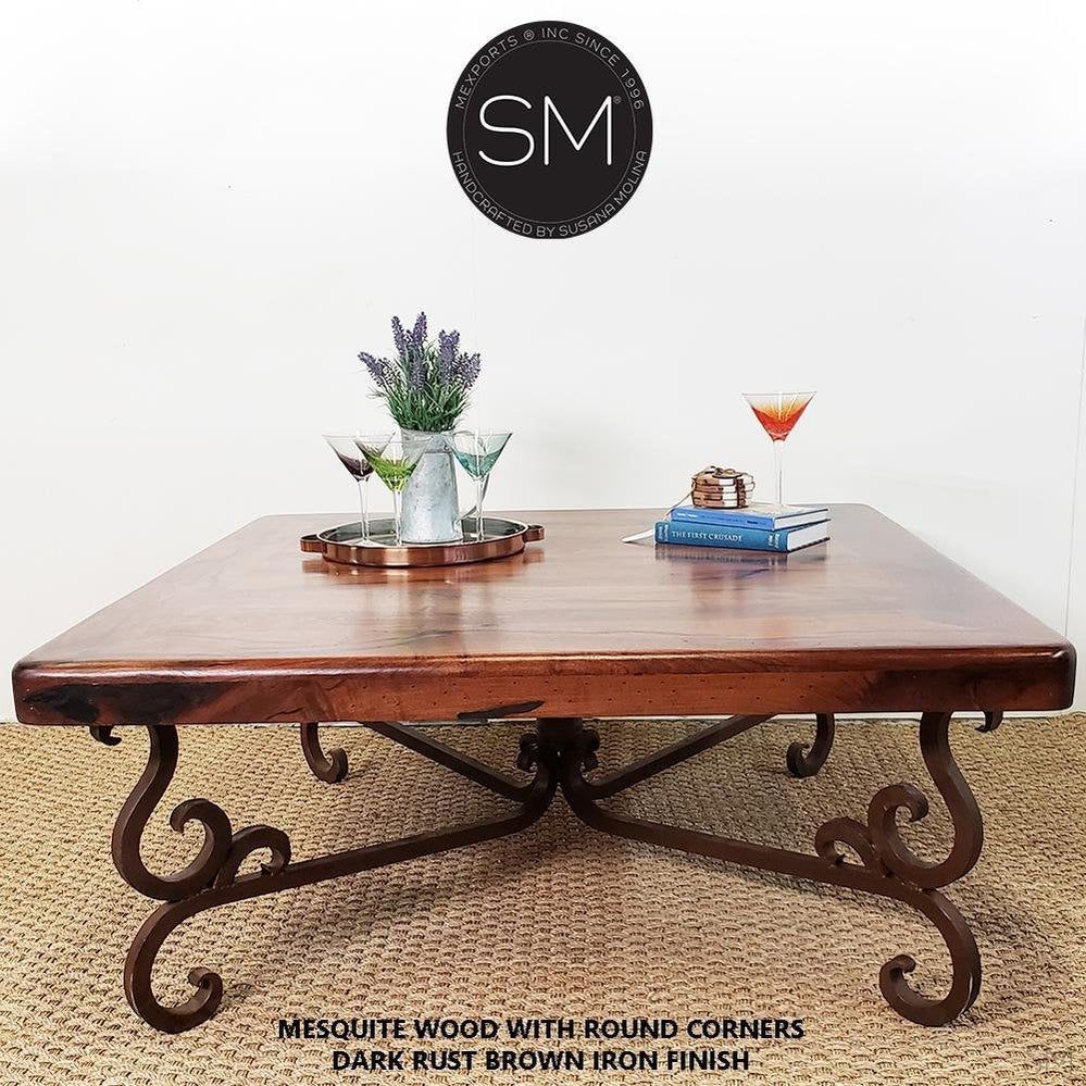 Mexports by Susana Molina 1240AM 48" Mesquite Wood Top Rounded Corners No Inlay Square Coffee Table
