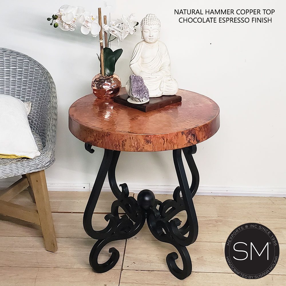Mexports by Susana Molina 1240BBC 24" Natural Hammered Copper Round Side Table