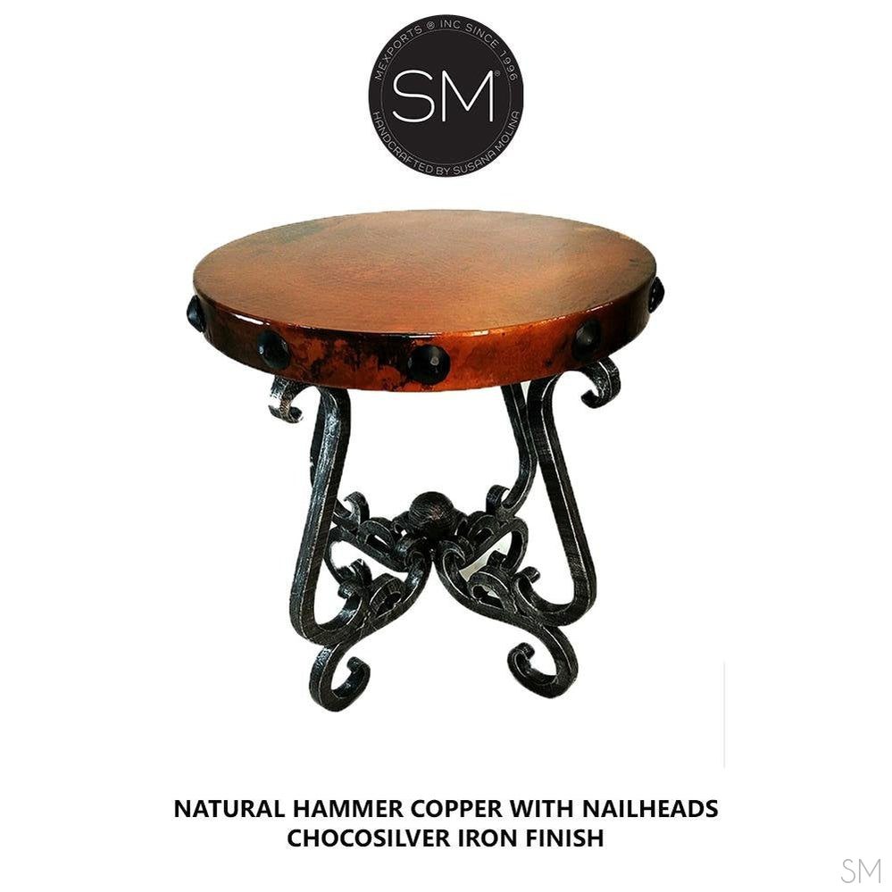 Mexports by Susana Molina 1240BBC 24" Natural Hammered Copper With Nailheads on Edge Round Side Table