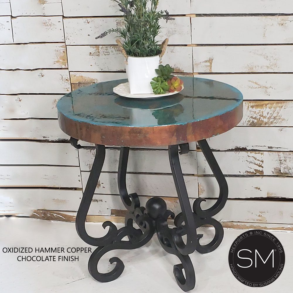 Mexports by Susana Molina 1240BBC 24" Oxidized Hammered Copper Round Side Table