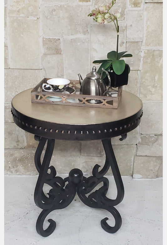 Mexports by Susana Molina 1240BBC 24" Oxidized Nikkel Top Round Side Table With Nailheads on Edge