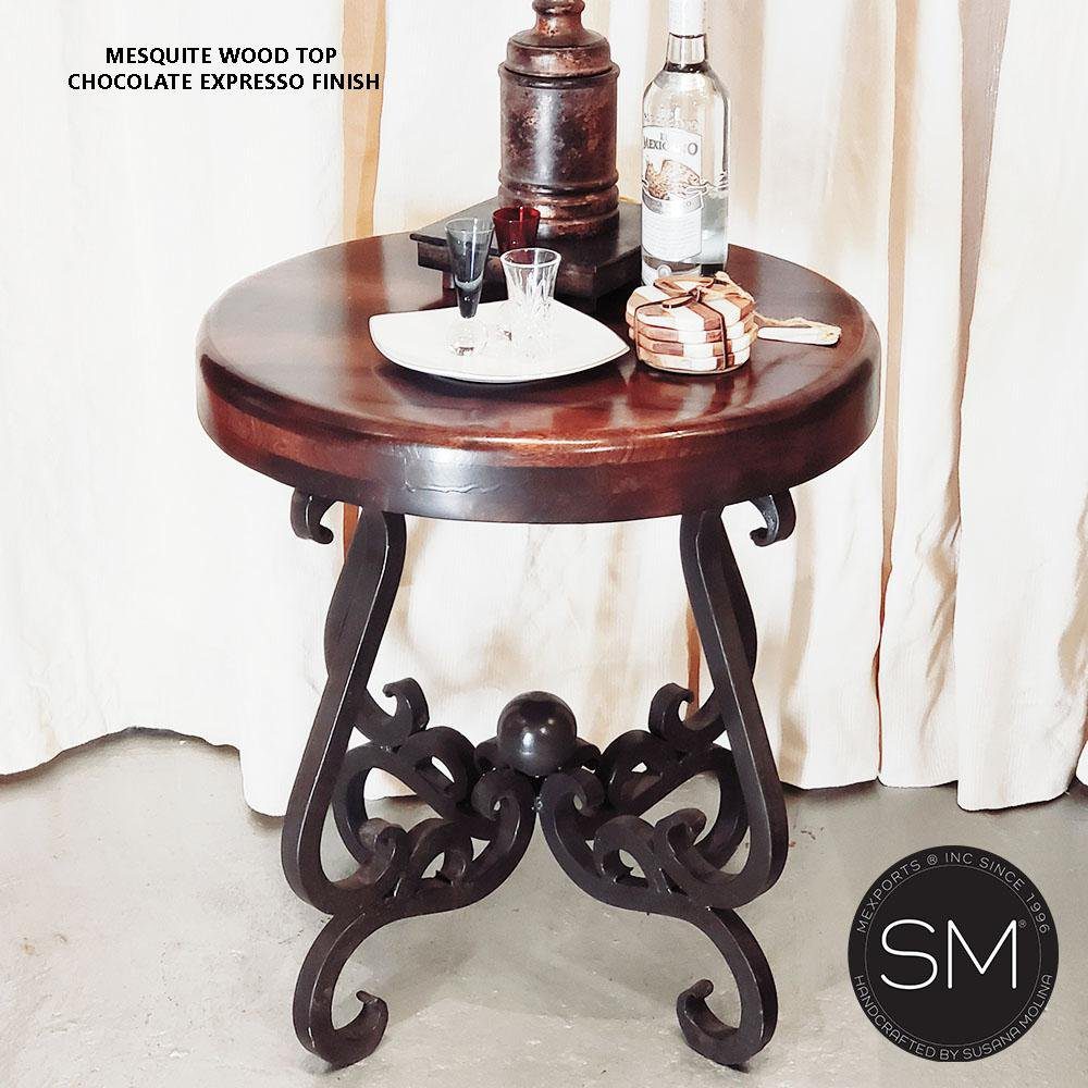 Mexports by Susana Molina 1240BBM 24" Mesquite Wood Top No Inlay Round Side Table
