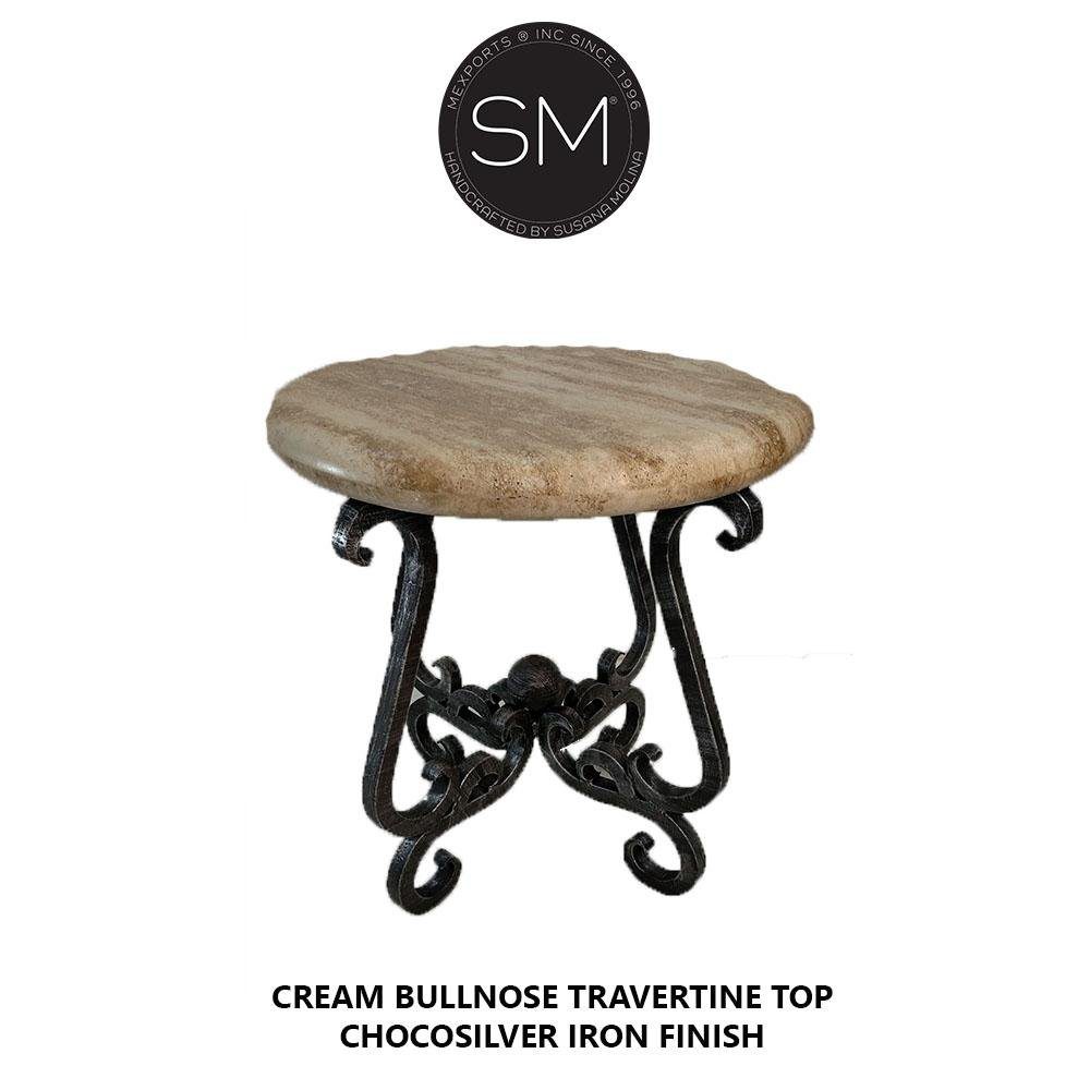 Mexports by Susana Molina 1240BBT 24" Cream Travertine Bullnose Edge Round Side Table