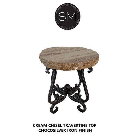 Mexports by Susana Molina 1240BBT 24" Cream Travertine Chisel Edge Round Side Table