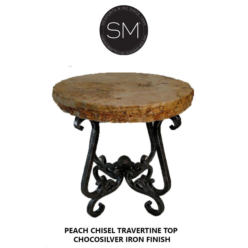 Mexports by Susana Molina 1240BBT 24" Peach Travertine Chisel Edge Round Side Table