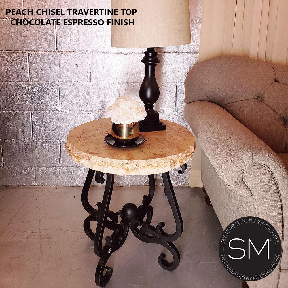 Mexports by Susana Molina 1240BBT 24" Peach Travertine Chisel Edge Round Side Table