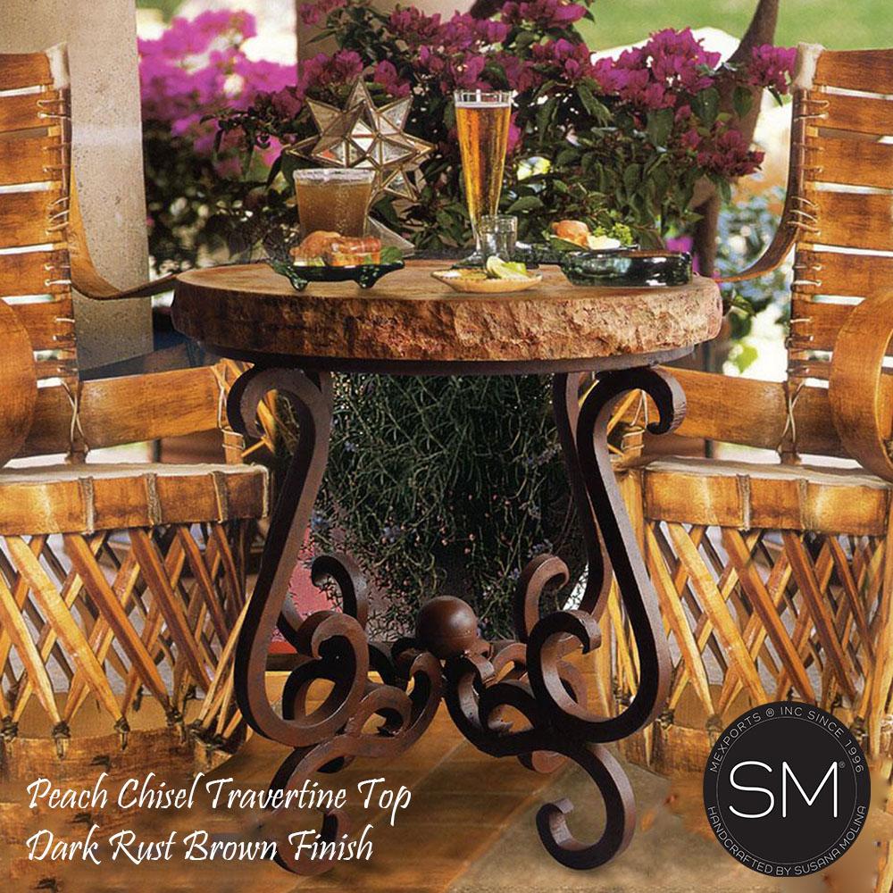 Mexports by Susana Molina 1240BBT 24" Peach Travertine Chisel Edge Round Side Table
