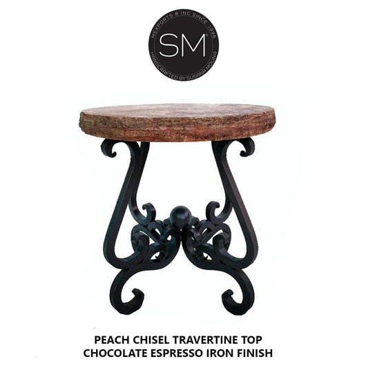 Mexports by Susana Molina 1240BBT 24" Peach Travertine Chisel Edge Round Side Table