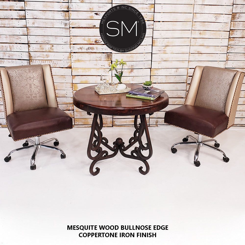 Mexports by Susana Molina 1240LM 38" Mesquite Wood Top No Inlay Round Side Table